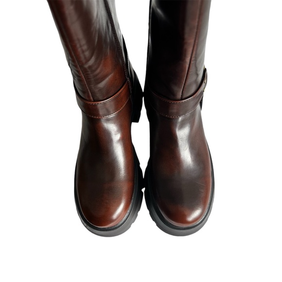 NEW PrettyLittleThing Women’s Brown Cleated Sole Buckle Mid-Calf Boot Size 10 - Picture 8 of 14